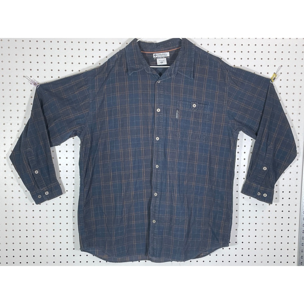 Columbia Sportswear Mens XXL Blue Brown Plaid Long Sleeve Button Down Shirt